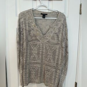 WHBM Womens LP Silver/Gold Metallic Beaded V-Neck Kimono Sleeve Sweater Cape